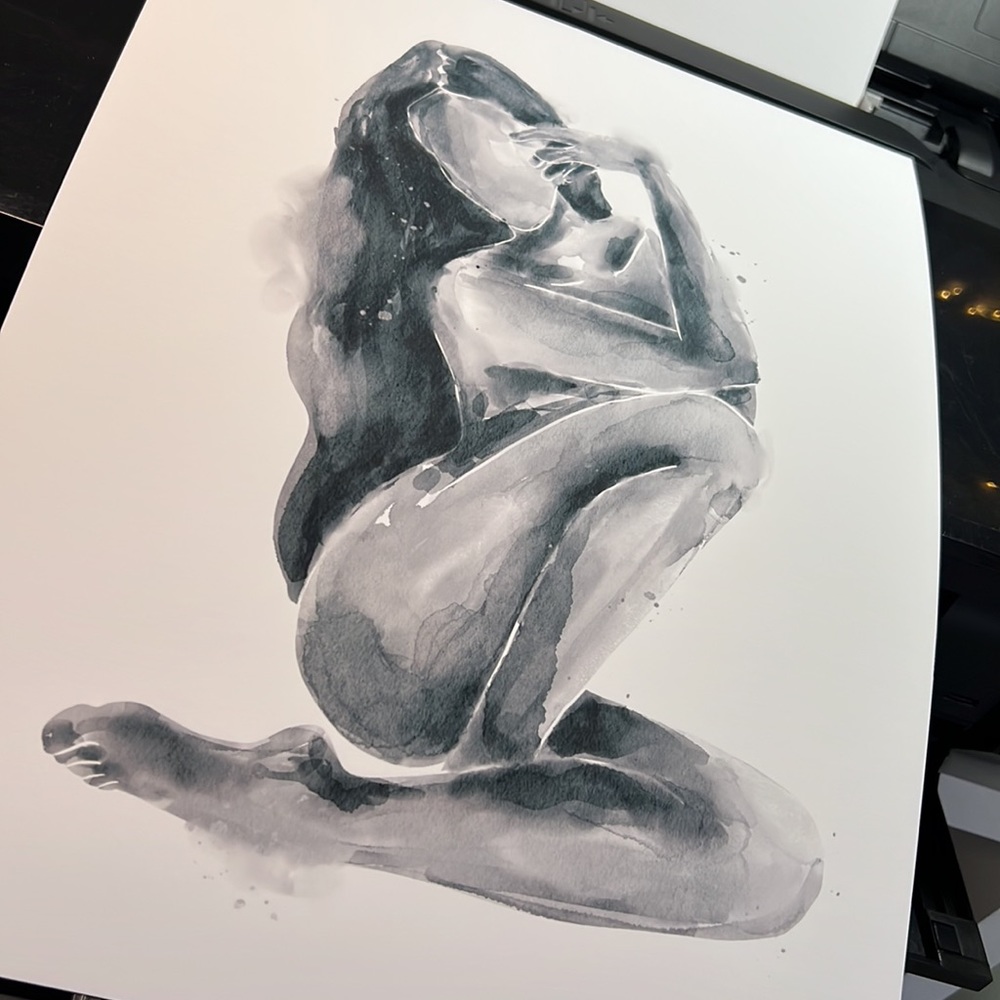 Watercolor Abstract Nude Woman Portrait Print Poster Unframed - Picture 15 of 17